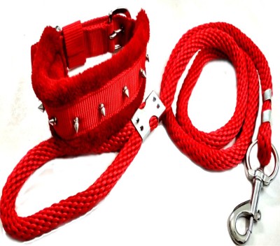 Skora Red 1.25 inch Nylon Spike Dog Collar & Leash (Small,Medium,Large) Dog Collar & Leash(Small, Red)
