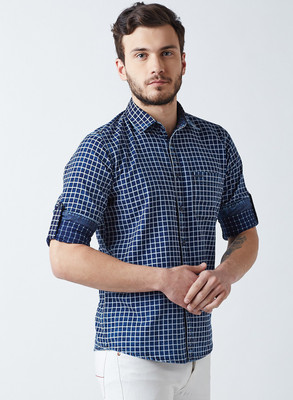 CRIMSOUNE CLUB Men Checkered Casual Dark Blue Shirt