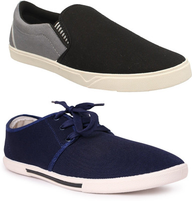 

Pexlo Pack of 2 Casual Shoes (Sneakers and Loafers Shoes) Canvas Shoes For Men(Black, Grey, Blue