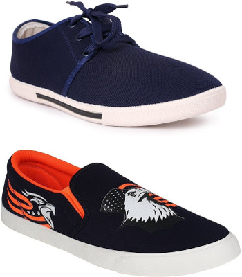 

Pexlo Pack of 2 Casual Shoes (Sneakers and Loafers Shoes) Canvas Shoes For Men(Blue, Navy, Orange