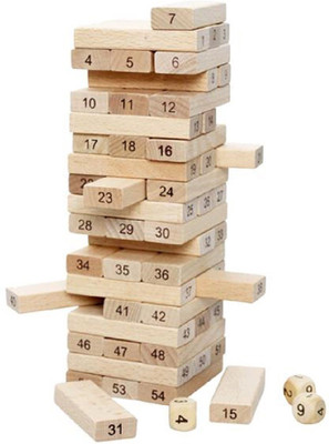 

PurpleFly (Tumbling Tower) 54 pic Numbered Wooden Blocks, With 4 Dices(Brown)
