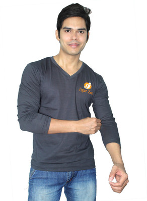 jigarzee Solid Men V-neck Grey T-Shirt