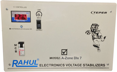 

Rahul A-Zone Dlx c7 Digital 7 KVA/28 Amp 100-280 Volt 5 Step Mainline Use Up to 7 KVA Load Copper Digital Automatic Voltage Stabilizer(Gray)