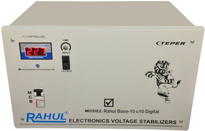 

Rahul Base-10 c10 Digital 10 KVA/40 Amp 140-280 Volt 3 Step Mainline Use Up to 10 KVA Load Automatic Copper Digital Voltage Stabilizer(Gray)