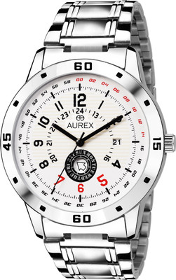 Aurex White Dial Day And Date Functioning Analog Watch  - For Men