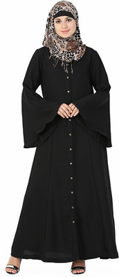 FORELEVY Polyester Solid Abaya(Black)
