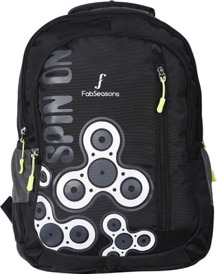 

FabSeasons High Density Polyester Fidget Spinner Printed Backpack Bag for School, College Office & Travel with Raincover and Laptop holder 26 L Backpack(Black, White)