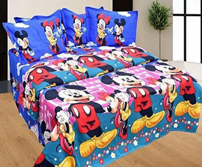 akr CREATION 200 TC Cotton Double Printed Flat Bedsheet(Pack of 1, Blue)