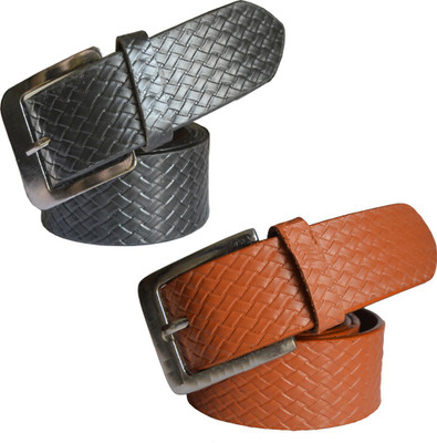 

LOOPA Men Formal Multicolor Synthetic Belt, Black and tan