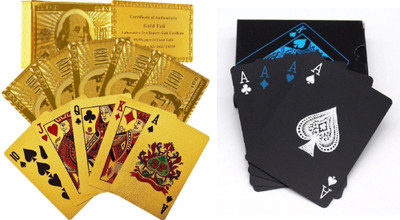 

Care Case Pack Of 2-Unique Black & Gold 24 K Gold Foil Plated Waterproof Good Quality Colorful Deck Poker Dollar Playing Cards(Black,Gold)