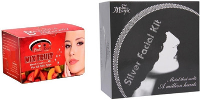 

Pink Root Mix Fruit Bleach 250g and Nature's Essence Silver Facial Kit 180g(Set of 2)