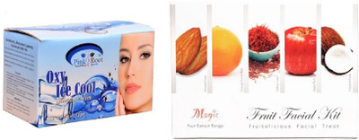 

Pink Root Oxy Ice Bleach 250g and Nature's Essence Fruit Facial Kit 180g(Set of 2)
