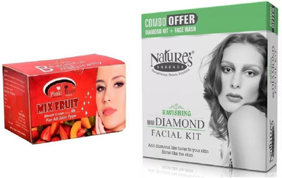

Pink Root Mix Fruit Bleach 250g and Nature's Essence Ravishing Mini Diamond Facial Kit 52g + 60ml(Set of 2)