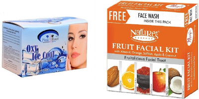 

Pink Root Oxy Ice Bleach 250g and Nature's Essence Fruit Facial Kit 52g(Set of 2)
