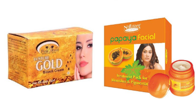 Pink Root Gold Bleach 250g and Nature's Essence Papaya Facial Treatment Kit for Blemishes &Pigmentation 180g(Set of 2)