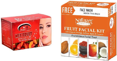 

Pink Root Mix Fruit Bleach 250g and Nature's Essence Fruit Facial Kit 52g(Set of 2)