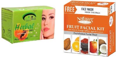 

Pink Root Herbal Bleach 250g and Nature's Essence Fruit Facial Kit 52g(Set of 2)