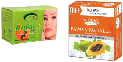 

Pink Root Herbal Bleach 250g and Nature's Essence Papaya Facial Mini Treatment Kit for Blemishes &Pigmentation 52g + 65ml(Set of 2)