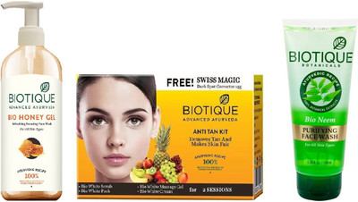 

BIOTIQUE BIO Bio Honey Gel Face Wash, Bio Anti Tan Facial Kit, Bio Neem Purifying Face Wash(Set of 3)