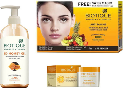 

BIOTIQUE BIO Bio Honey Gel Face Wash, Bio Anti Tan Facial Kit, Bio Carrot Ultra Soothing Face Cream SPF 40 UVA/UVB Sunscreen(Set of 3)