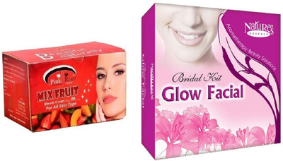 

Pink Root Mix Fruit Bleach 250g and Nature's Essence Bridal Kit Glow Facial 180g+40ml(Set of 2)