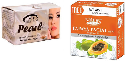 

Pink Root Pearl Bleach 250g and Nature's Essence Papaya Facial Mini Treatment Kit for Blemishes &Pigmentation 52g + 65ml(Set of 2)