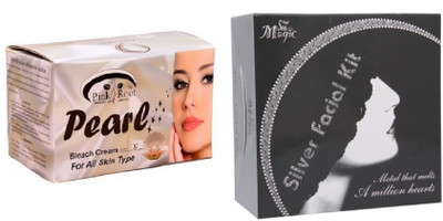 

Pink Root Pearl Bleach 250g and Nature's Essence Silver Facial Kit 180g(Set of 2)