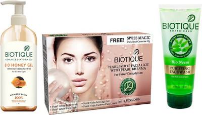 

BIOTIQUE BIO Bio Honey Gel Face Wash, Bio Pearl White Facial Kit, Bio Neem Purifying Face Wash(Set of 3)