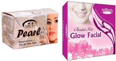 

Pink Root Pearl Bleach 250g and Nature's Essence Bridal Kit Glow Facial 180g+40ml(Set of 2)