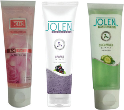 Jolen GRAPE EXTRACT FACE WASH GEL 60 GM +CUCUMBER EXTRACT FACE WASH GEL 60 GM + ROSE WATER EXTRACT FACE WASH GEL 60 GM Face Wash(60 g)
