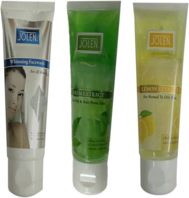 

Jolen LEMON EXTRACT FACE WASH GEL 60 GM + NEEM EXTRACT FACE WASH GEL 60 GM +WHITENING FACE WASH GEL 60 GM Face Wash(60 g)