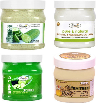

Luster Customized Facial Kit (Cucumber Face Scrub + Pure & Natural Cream + SPF 15 Cucumber Skin Gel+ Tea Tree ) 2000 ml(Set of 4)
