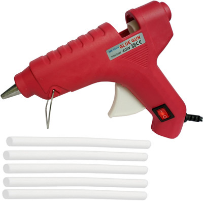 

glun MAKSON RED 40W 40 WATT HOT MELT GLUE GUN WITH ON OFF SWITCH INDICATOR AND FREE 5 MILKY WHITE GLUE STICKS Standard Temperature Corded Glue Gun(11 mm)