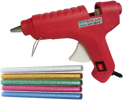 

glun MAKSON RED 40W 40 WATT HOT MELT GLUE GUN WITH ON OFF SWITCH INDICATOR AND FREE 5 GLITTER GLUE STICKS Standard Temperature Corded Glue Gun(11 mm)