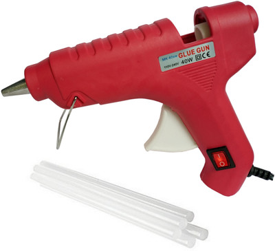 

glun MAKSON RED 40W 40 WATT HOT MELT GLUE GUN WITH ON OFF SWITCH INDICATOR AND FREE 5 TRANSPARENT GLUE STICKS Standard Temperature Corded Glue Gun(11 mm)
