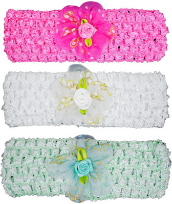 

Netboys Crochet Cutwork Flower Baby Headband ( Pink , White , Green ) 3 Pcs Set Head Band(Multicolor)