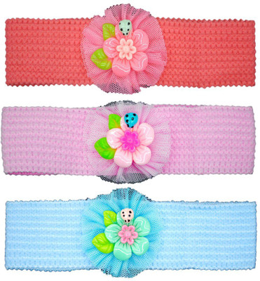 

FAVINO Crochet Cutwork Flower Headband For Cute Baby ( Pink , Peach , Blue ) 3 Pcs Set Head Band(Multicolor)