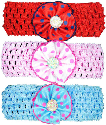 

FAVINO Crochet Cutwork Flower Headband For Cute Baby ( Pink , Red , Blue ) 3 Pcs Set Head Band(Multicolor)
