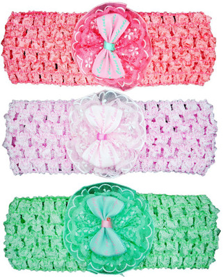 

FAVINO Crochet Cutwork Flower Headband For Cute Baby ( Pink , Peach, Green ) 3 Pcs Set Head Band(Multicolor)
