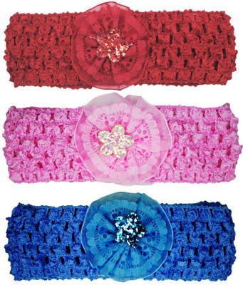 

FAVINO Crochet Cutwork Flower Headband For Cute Baby ( Pink , Red , Blue ) 3 Pcs Set Head Band(Multicolor)