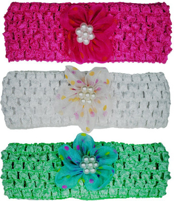

Netboys Crochet Cutwork Flower Baby Headband ( Pink , White , Green ) 3 Pcs Set Head Band(Multicolor)