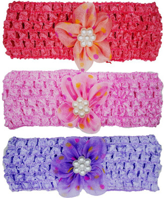 

Netboys Crochet Cutwork Flower Baby Headband ( Peach , Pink , Purple ) 3 Pcs Set Head Band(Multicolor)