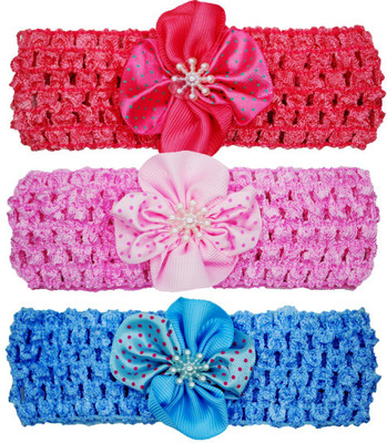 

Netboys Crochet Cutwork Flower Baby Headband ( Peach , Pink , Blue ) 3 Pcs Set Head Band(Multicolor)