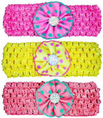 

Netboys Crochet Cutwork Flower Baby Headband ( Pink , Yellow , Peach ) 3 Pcs Set Head Band(Multicolor)