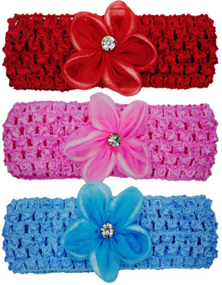 

Netboys Crochet Cutwork Flower Baby Headband ( Red , Pink , Blue ) 3 Pcs Set Head Band(Multicolor)