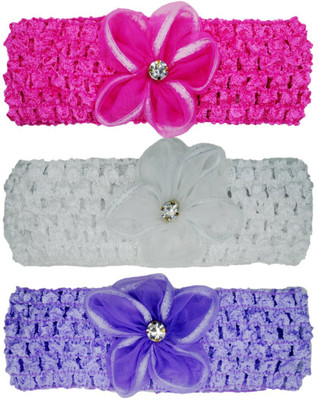 

FAVINO Crochet Cutwork Flower Headband For Cute Baby ( Pink , White , Purple ) 3 Pcs Set Head Band(Multicolor)