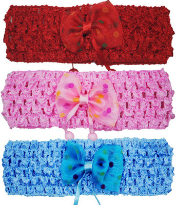 

Netboys Crochet Cutwork Flower Baby Headband ( Pink , Red , Blue ) 3 Pcs Set Head Band(Multicolor)