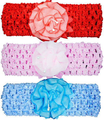 

Netboys Crochet Cutwork Flower Baby Headband ( Pink , Red , Blue ) 3 Pcs Set Head Band(Multicolor)