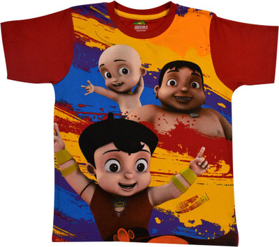 SUPER BHEEM Boys Printed Cotton T Shirt(Red, Pack of 1) Flipkart