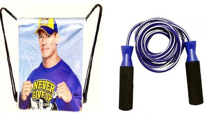 Monika Sports purple string bag + plastic skipping rope for exercise Home Gym Kit